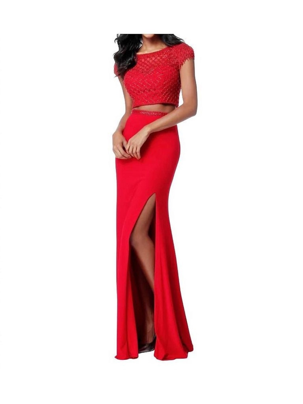 Sherri Hill Red Two-Piece Beaded Prom Dress